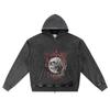 DTG Print Knitted Denim Zip-Up Hoodie Unbreakable Mental Brother Print Zipper Hoodies
