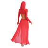 Fashion Women Sheer Dress Maxi Hollow Out Mesh Coverup with Long Sleeves Hooded Mask and High Slit, Sexy Party Club Wear