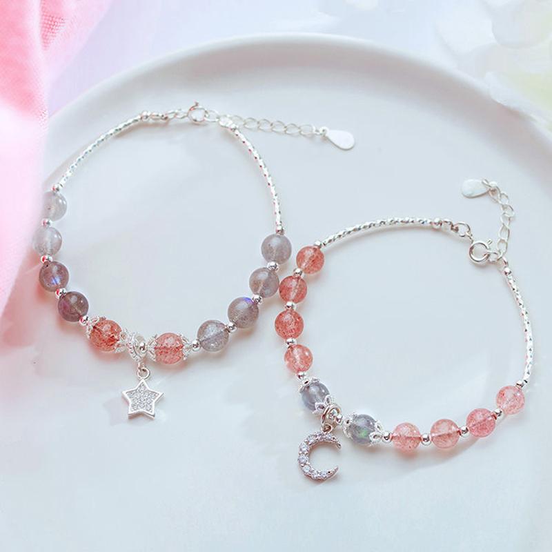Exquisite Pink Bracelets For Women Cute Star Moon Bracelet Metal Chain Beads Bracelet Sister Girlfriend Gift
