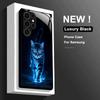 Синий Пламенный Кот Стеклянный Чехол для Телефона Подходит для Samsung Galaxy S26 S25 S24 S23 S22 S20 FE/Ultra/Plus Защита от Падений Задняя Крышка