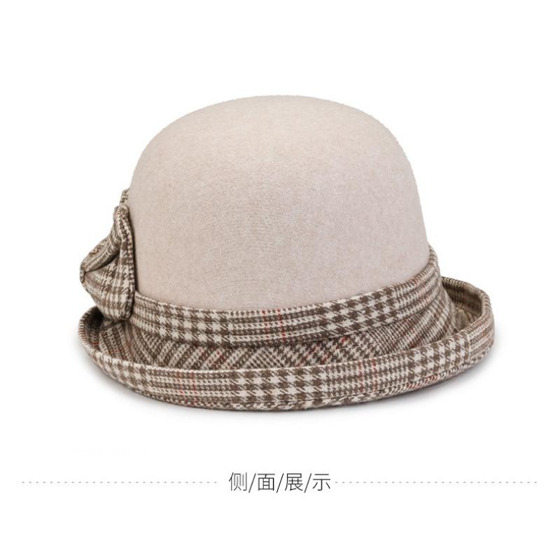 Women S Elegant Wool Bucket Hat With Bow Plaid For Mom Autumn Winter