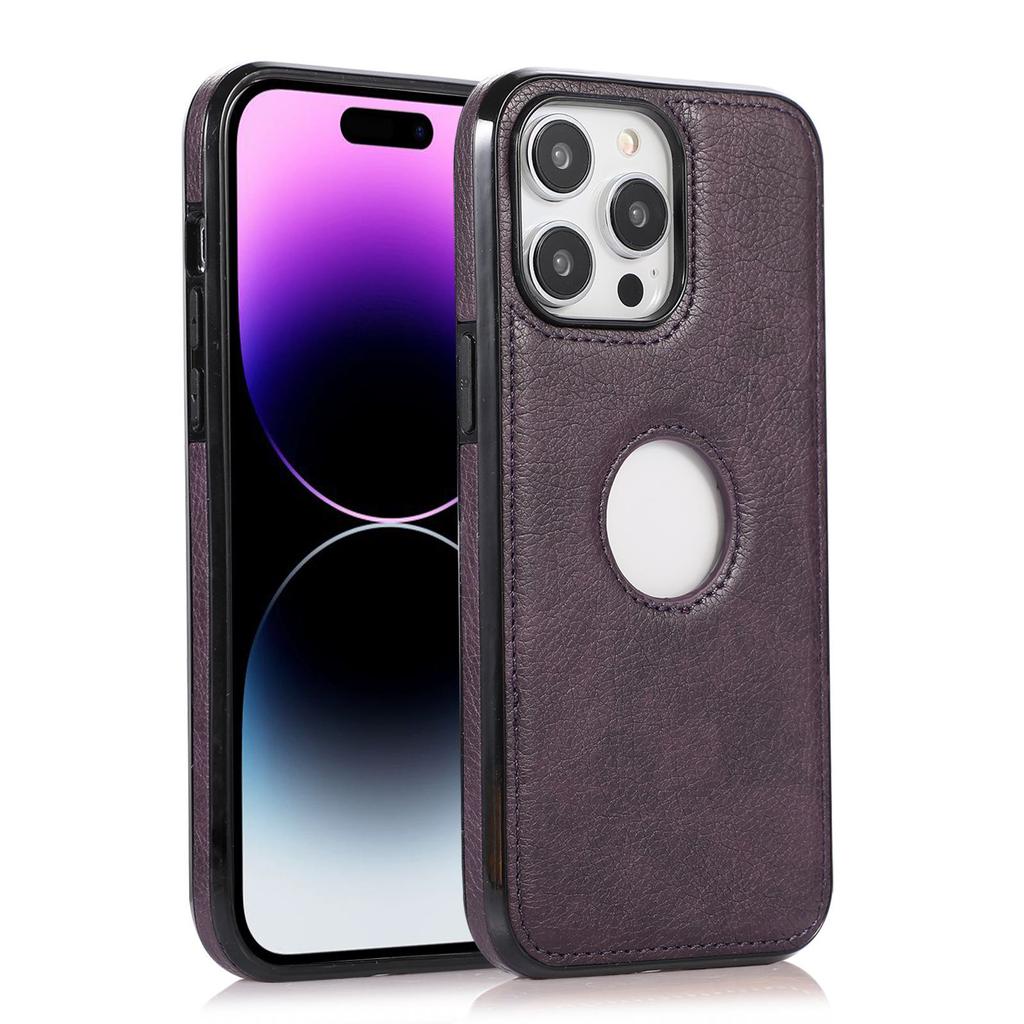 Кожаный чехол с узором личи для iPhone 12, 13 Pro, 14 - Дизайн с полым логотипом, Защитный чехол