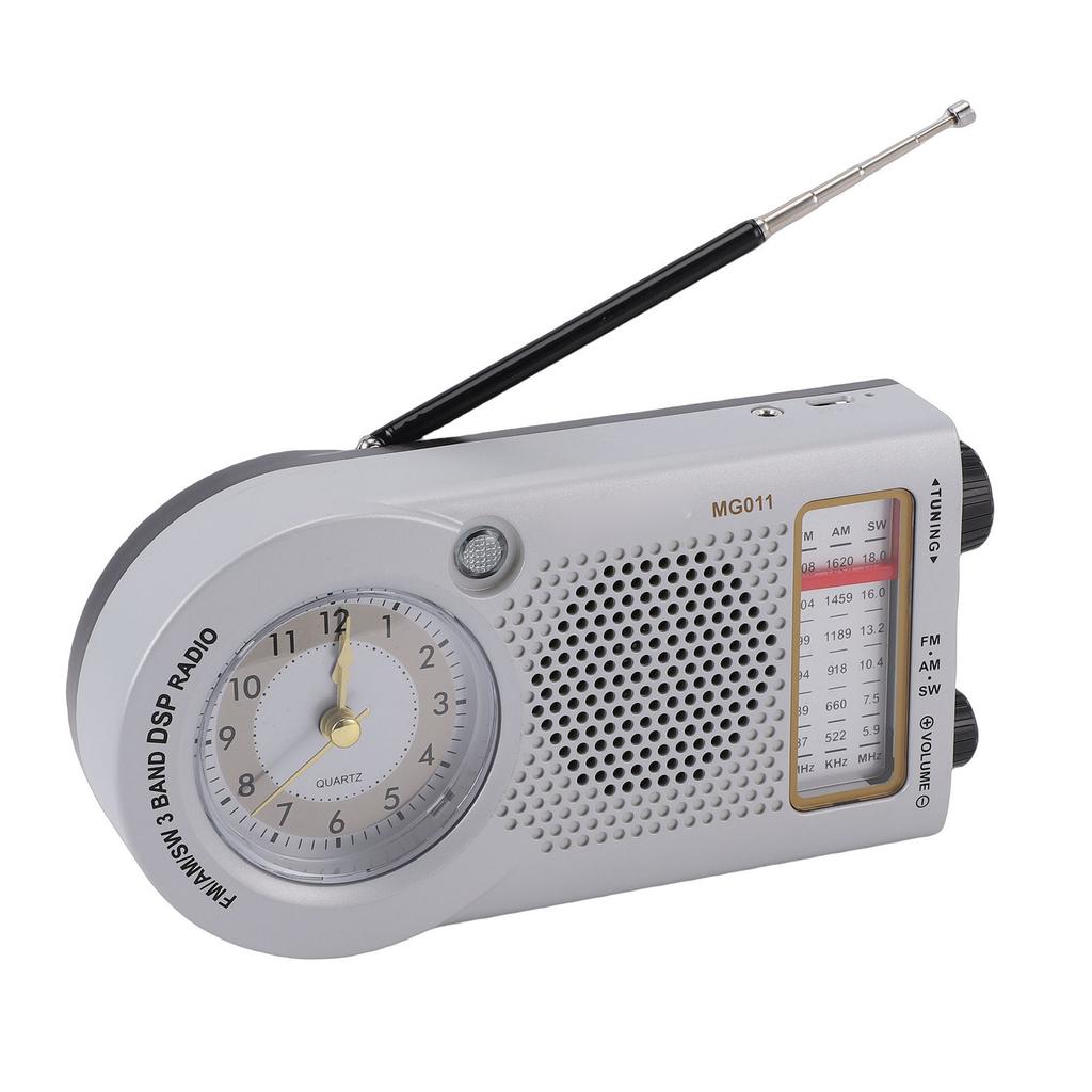Портативное радио на аккумуляторе FM AM SW Многодиапазонное радио с часами 3-ваттный динамик для музыки, новостей, дорожного движения