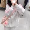 Японская мода Kawaii молния толстовка женская Harajuku милый розовый кот вышивка большой размер капюшон толстовка зима