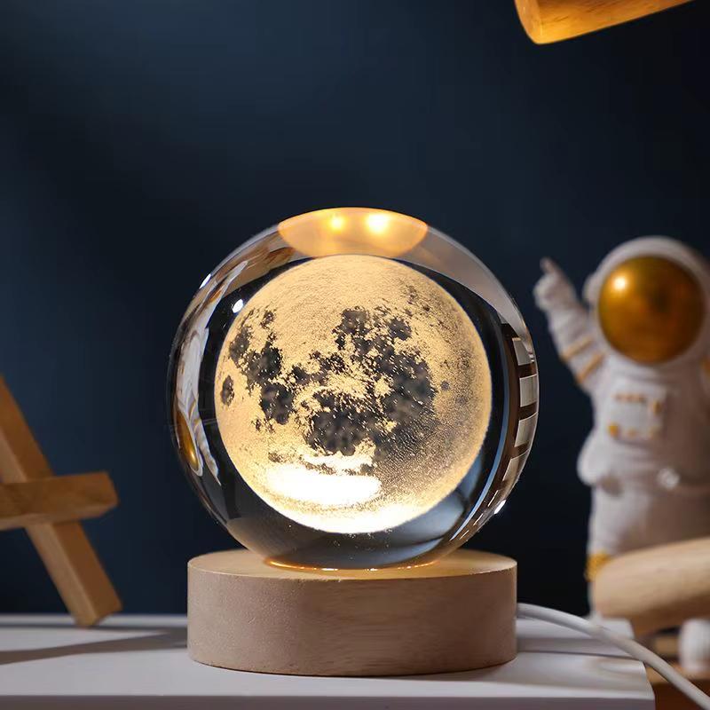 6cm 3D Planet Crystal Ball LED USB Night Light Solar System Galaxy Table Lamp Glowing Moon Sphere For Bedroom Decoration Gift
