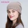 Winter Hat for Women Knitted Angora Rabbit Fur Cap Warm Double Layer Female Cap for Autumn