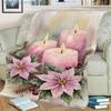 1pc Cozy Festive Style Aesthetic Candle And Christmas Flower Print Blanket, Strong Holiday Atmosphere, Multi-Size Available, Suitable for Living Room,