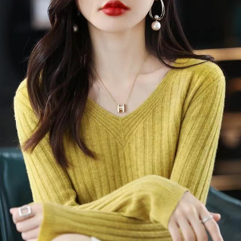 Женский свитер Зимний с V-образным вырезом Утепленный Пуловер Теплый Вязаный Эластичный С длинным рукавом Свободный Джемпер Свитер Топы
