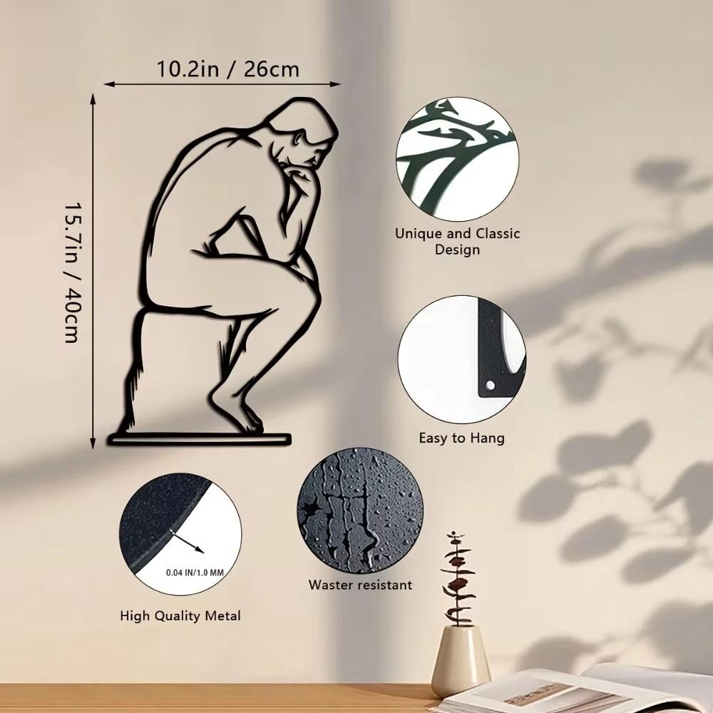 Thinker Metal Wall Art - Modern Minimalist Line Design | Stylish Wall Decoration for Bedroom, Living Room, and Office