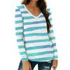 Женская модная повседневная футболка с длинным рукавом и V-образным вырезом в полоску с принтом и карманом