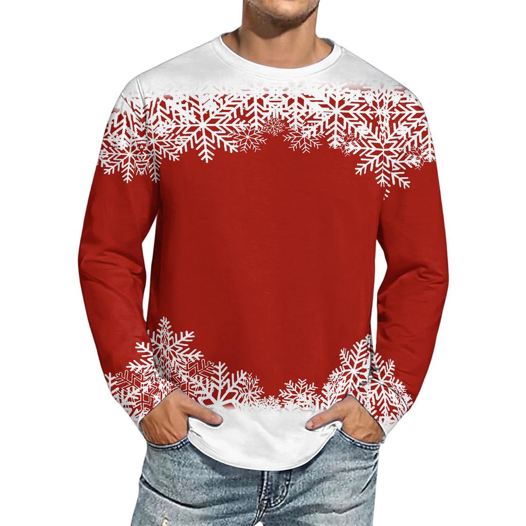 Men's Christmas Printed Imitation Cotton Long-sleeved Shirt