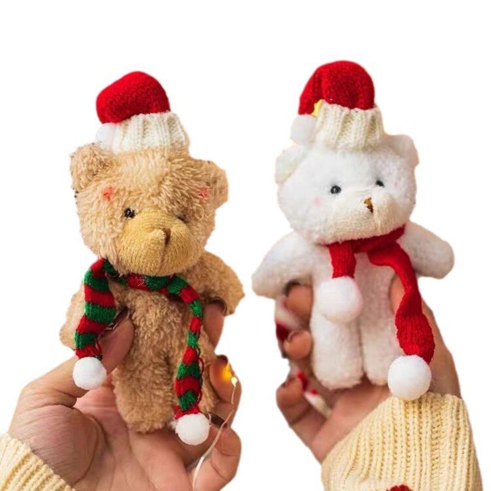 Brown White Christmas Bear Pendant Couple Hat Bear Handheld DIY Bear Cute Curly Bear Bag Pendant