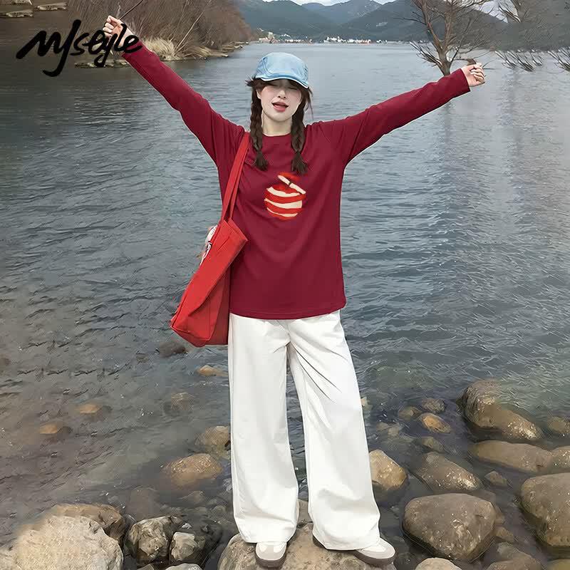 Хлопковая футболка MJ STYLE в корейском стиле с длинным рукавом