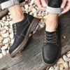 Outdoor Retro Oxford Shoes Men Casual Wearable Lace Up Round Toe Platform Thick Outsole Genuine Leather Shoes Chunky Heel 4.5cm