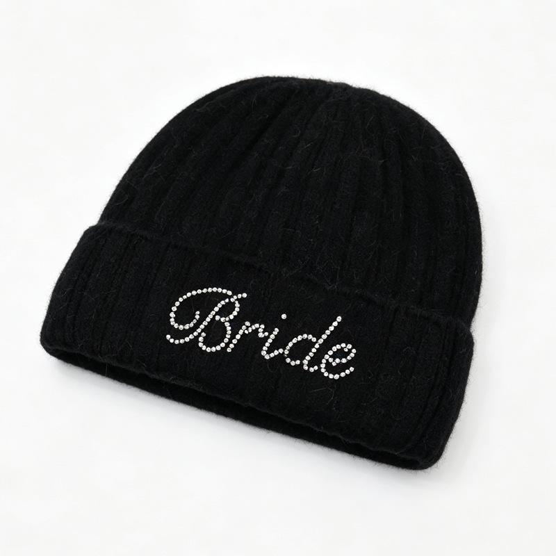 Rhinestone Bride Letter Knitted Hat Warm Windproof Atmosphere Wool Hat Fashion Versatile Slack Winter Hat