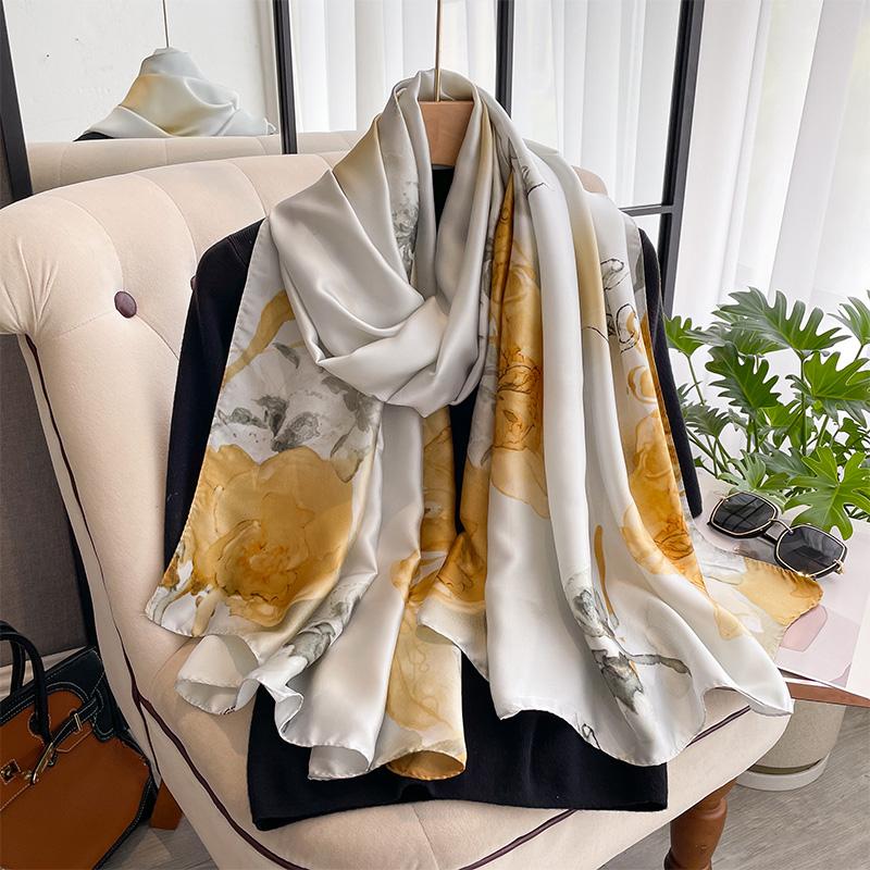 Autumn Scarf Women's Luxury Design Scarf Silk Smooth Scarf Soft Muslim Headband Shawl Beach 90x180cm