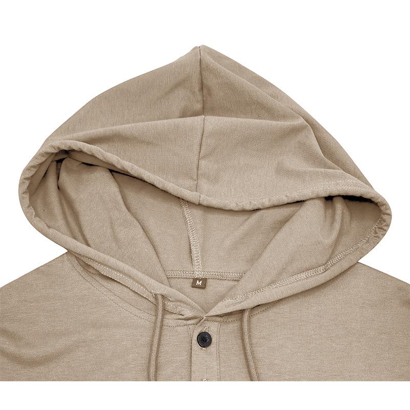 2024 Cross-Border Men's Short-Sleeve Henley Hoodie T-Shirt - European & American Style Fitness Top