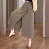 Women Summer Pants Elastic High Waist Wide Leg Long Pants Solid Color Slit Cuffs Loose Fit Skirt Pants Daily Wear