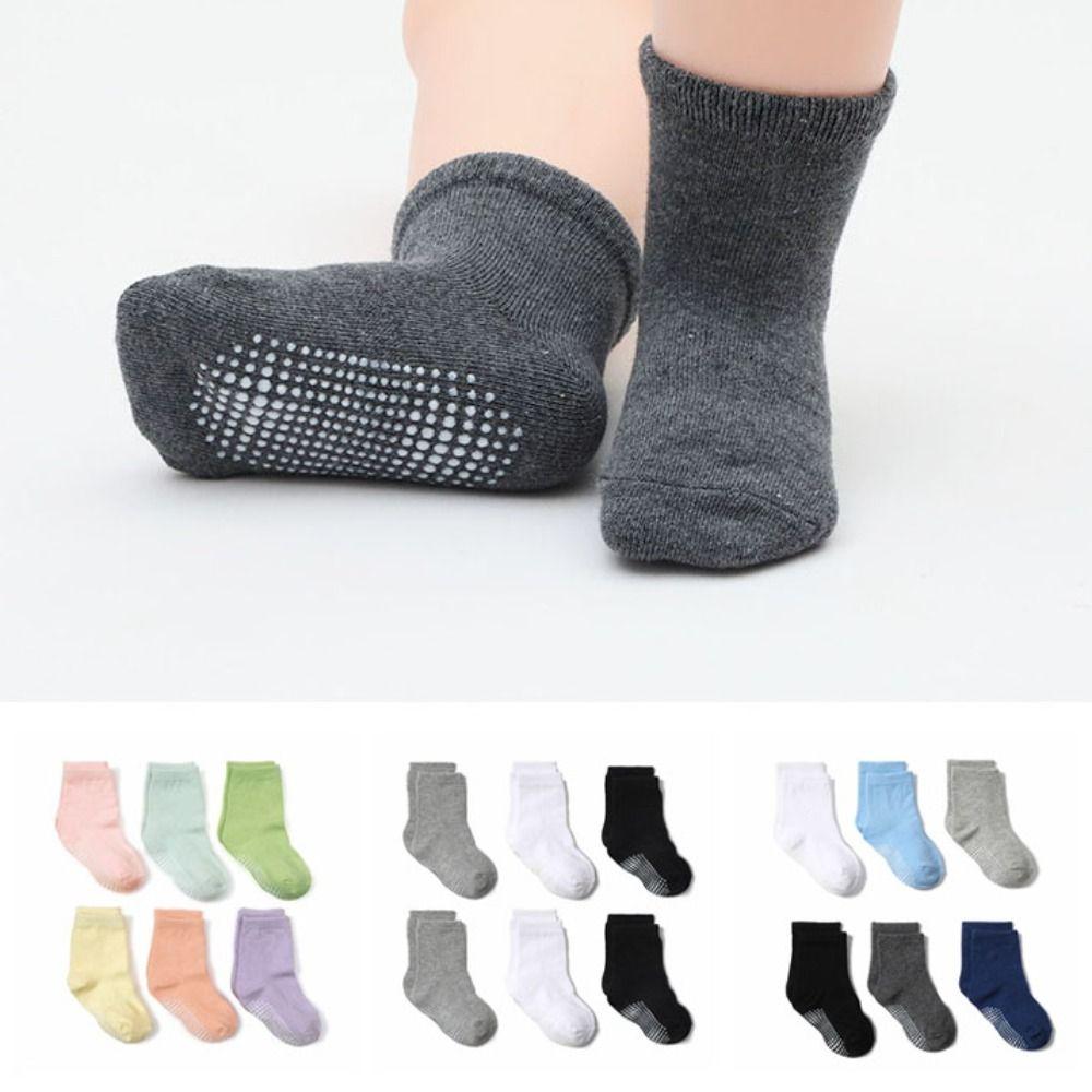 6Pairs Non-slip Toddle Short Tube Socks Solid Color Infant Socks Fashion Baby Cotton Socks Children
