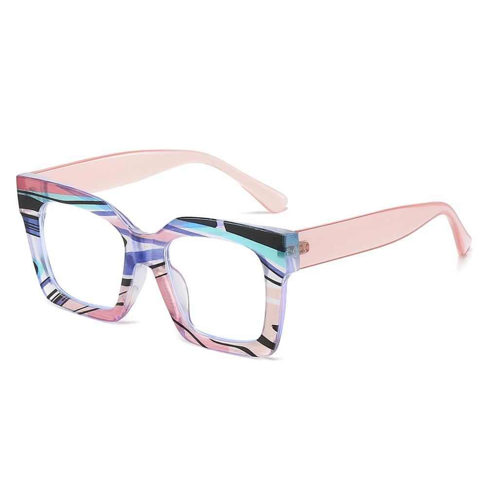 Color pattern large frame anti-blue light flat mirror, European and American street photography shows face thin glasses frame