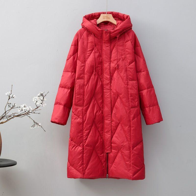 Средняя и длинная куртка-пуховик 2024 года, новинка зимы, литературная мода, повседневная, с капюшоном, на шнуровке, однотонная, белая куртка-пуховик большого размера