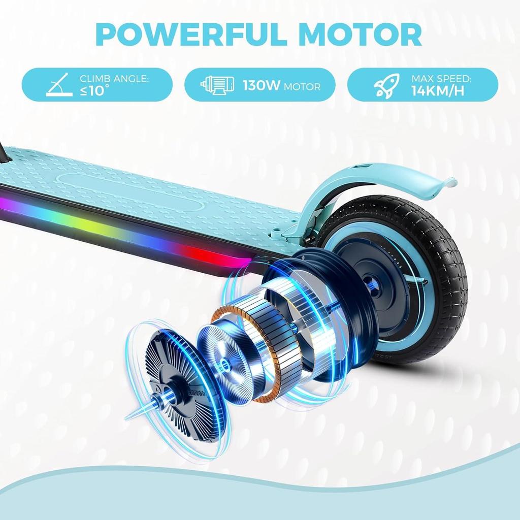 Электросамокат, Детский самокат, Мотор 130 Вт, Аккумулятор 24 В 2,5 Ач, Шины 6,5 дюймов, Макс. дальность 8 км, Макс. 14 км/ч, Светодиодный дисплей, Складной электросамокат для детей