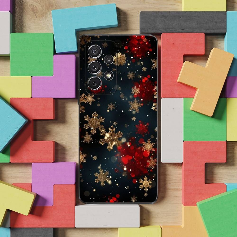 Чехол Рождественский с рисунком Снежинки для Samsung S22,S21,S9,S25,S24,S23,Ultra,FE,S20,S10,Plus,Lite, Мягкий силикон, Черный