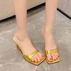 New Stylish Simple Solid Color Retro Square Head Open-toed Stiletto One-word High-heeled Sandals and Slippers