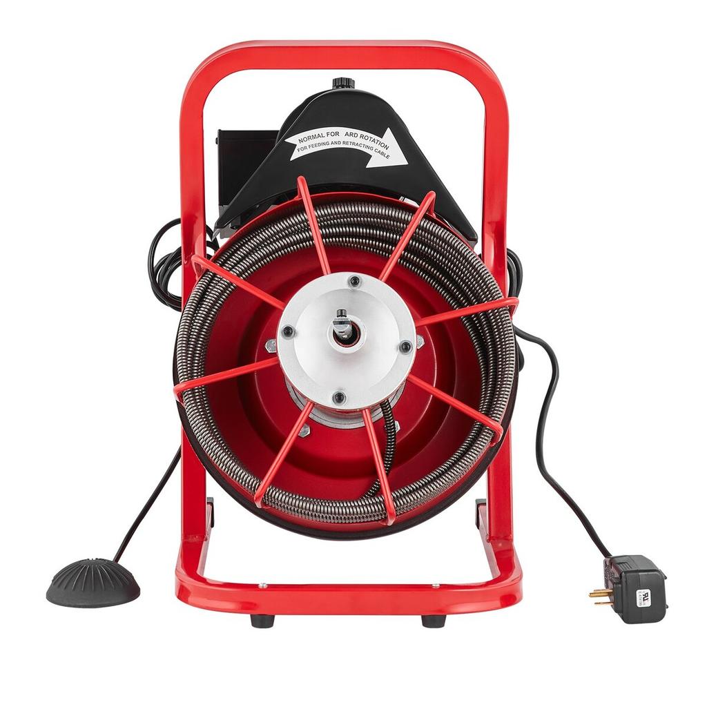 Drain Cleaner Machine Drain Auger 50FT x 3/8 Inch Manual Feed & 4 Cutters