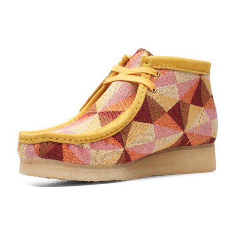 Clarks Originals Wallabee Замшевые Круглый Носок На Шнуровке Повседневная Обувь Женские кроссовки Желтые 26166092