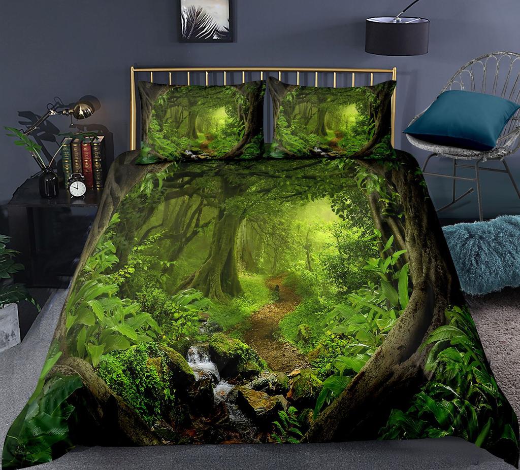 Комплект пододеяльников Nature Waterfall Flowing Down The Rocks Cascade Valley Image Декоративный комплект постельного белья из полиэстера с наволочкой