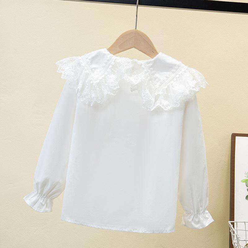Детская одежда на весну и осень, новая рубашка с кукольным воротником, топы на весну и осень для девочек с длинными рукавами