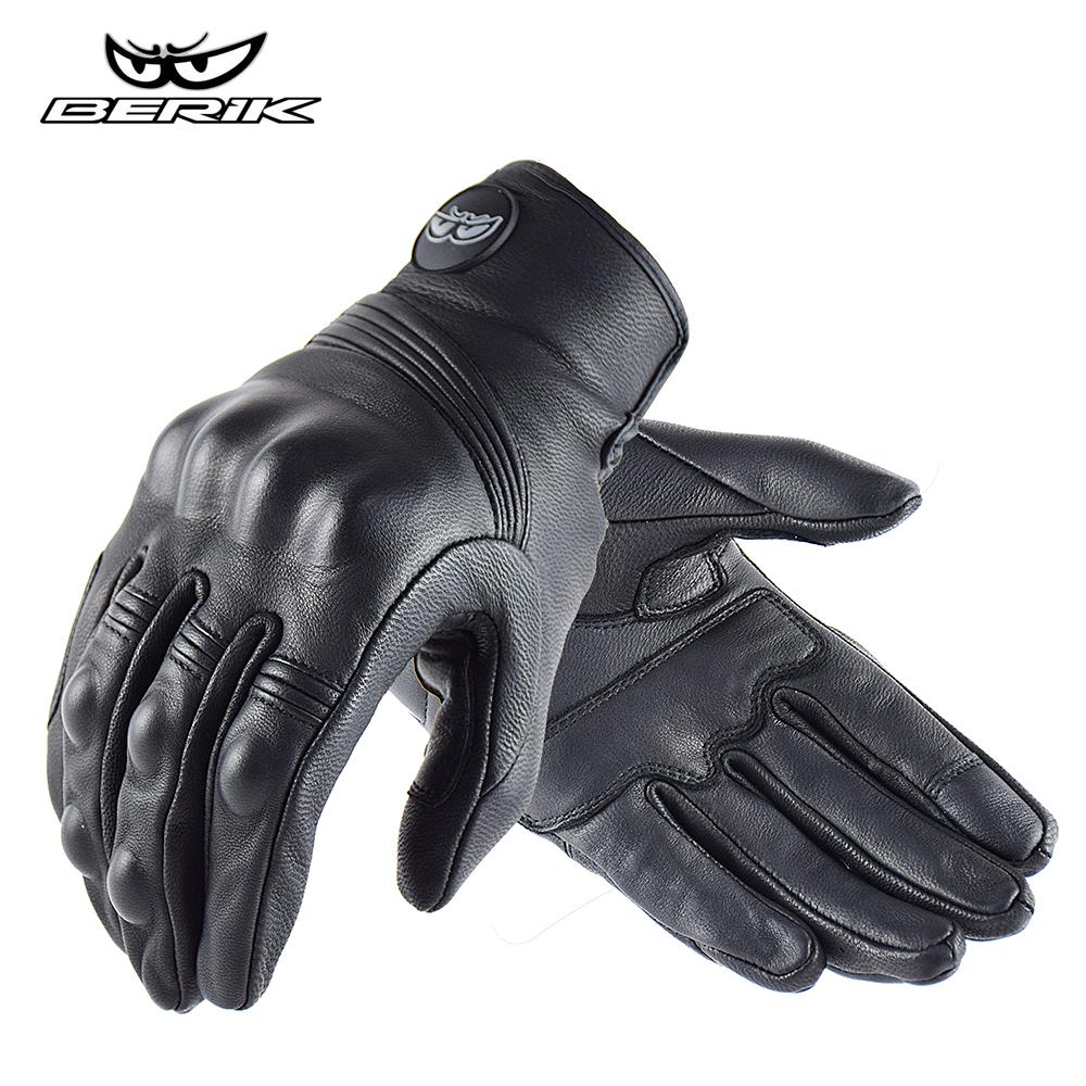 BERIK Summer Motorcycle Gloves 100% Real Leather Breathable Vintage Motorbike Riding Gloves Men Full Finger Motocross Guante