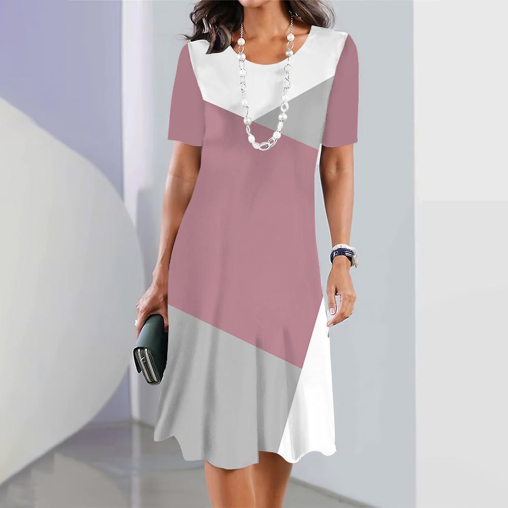Женские платья 3D Градиент Геометрический принт Короткий рукав Одежда Мода Свободная юбка Летнее Дамское Платье оверсайз для отпуска
