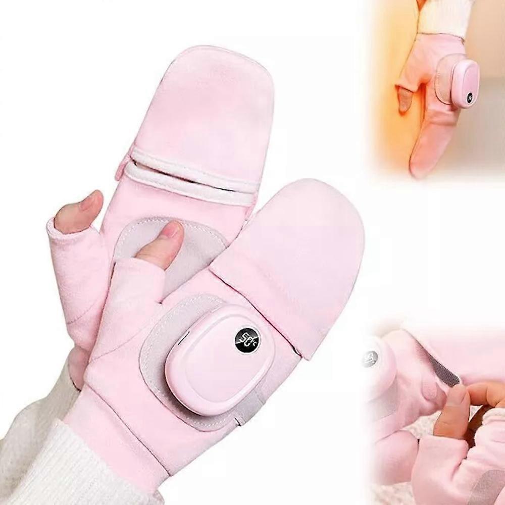 Smart Thermostatic Heated Fingerless Gloves Portable Heating w/ Digita lDisplay