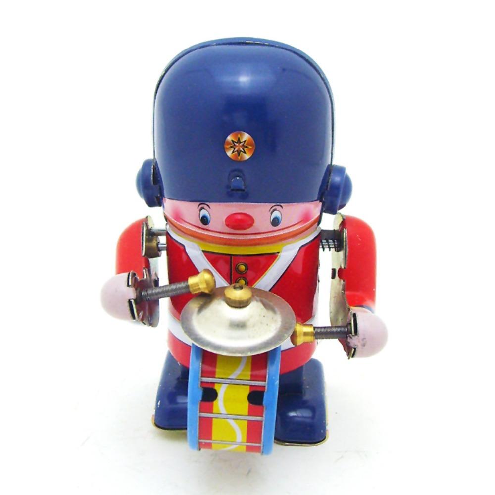 Drumming Robot Clockwork Walking Toy Iron Metal Vintage Mechanical Clockwork  Collection