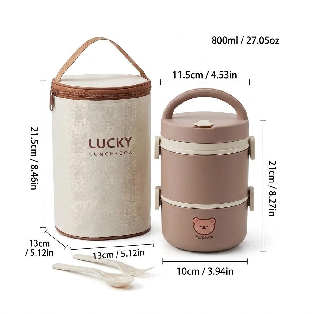 Kawaii 304 Stainless Steel Lunch Box Leakproof Thermal Bento Box Microwavable Food Container with Handle for Kids School Adults