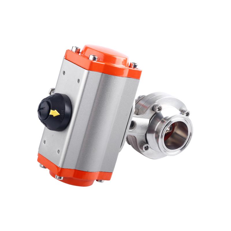 304 Stainless Steel Pneumatic Quick-Release Sanitary Clamp Butterfly Valve with Double Acting Pneumatic Head, 51mm