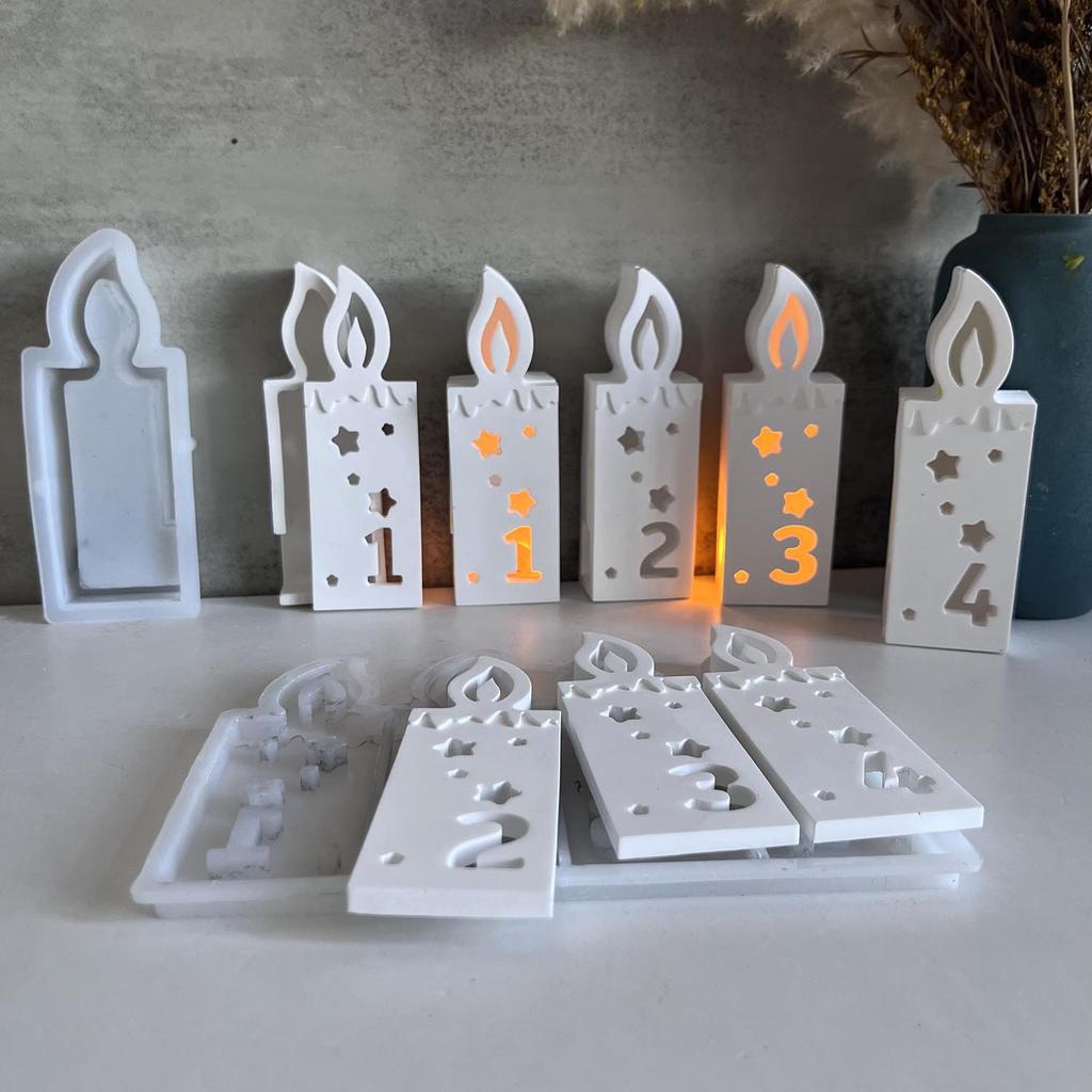 1,2,3,4 Number Candle Ambient Light Silicone Mold Christmas Advent Plaster Drip Molds