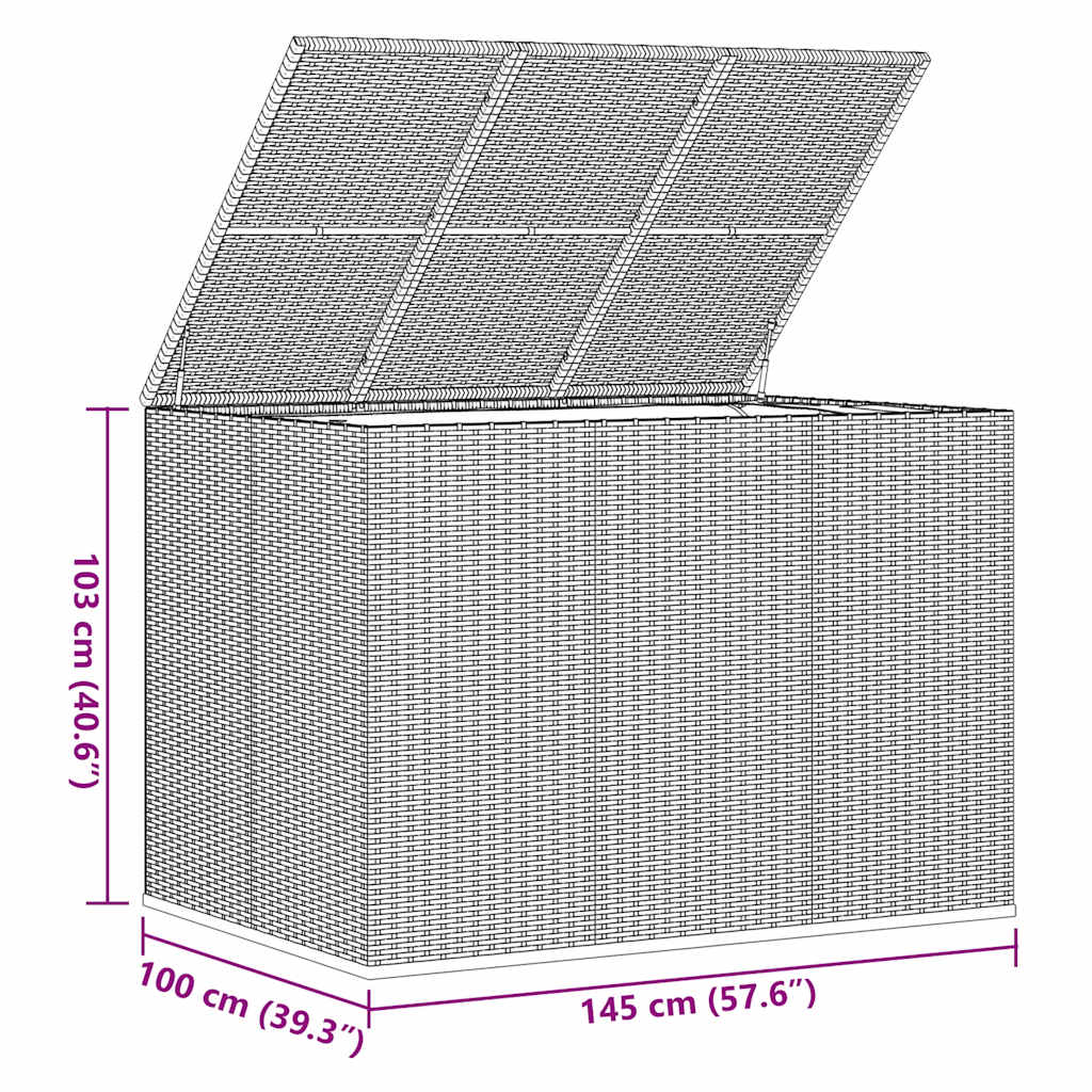 Garden Cushion Box PE Rattan 145 x 100 x 103 cm Grey