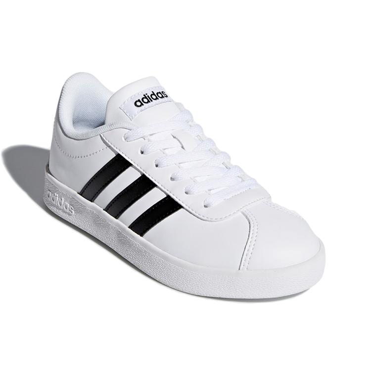 Adidas VL COURT 2.0 J Leather Abrasion Resistant Low top Skateboard Shoes White Black Kids' DB1831