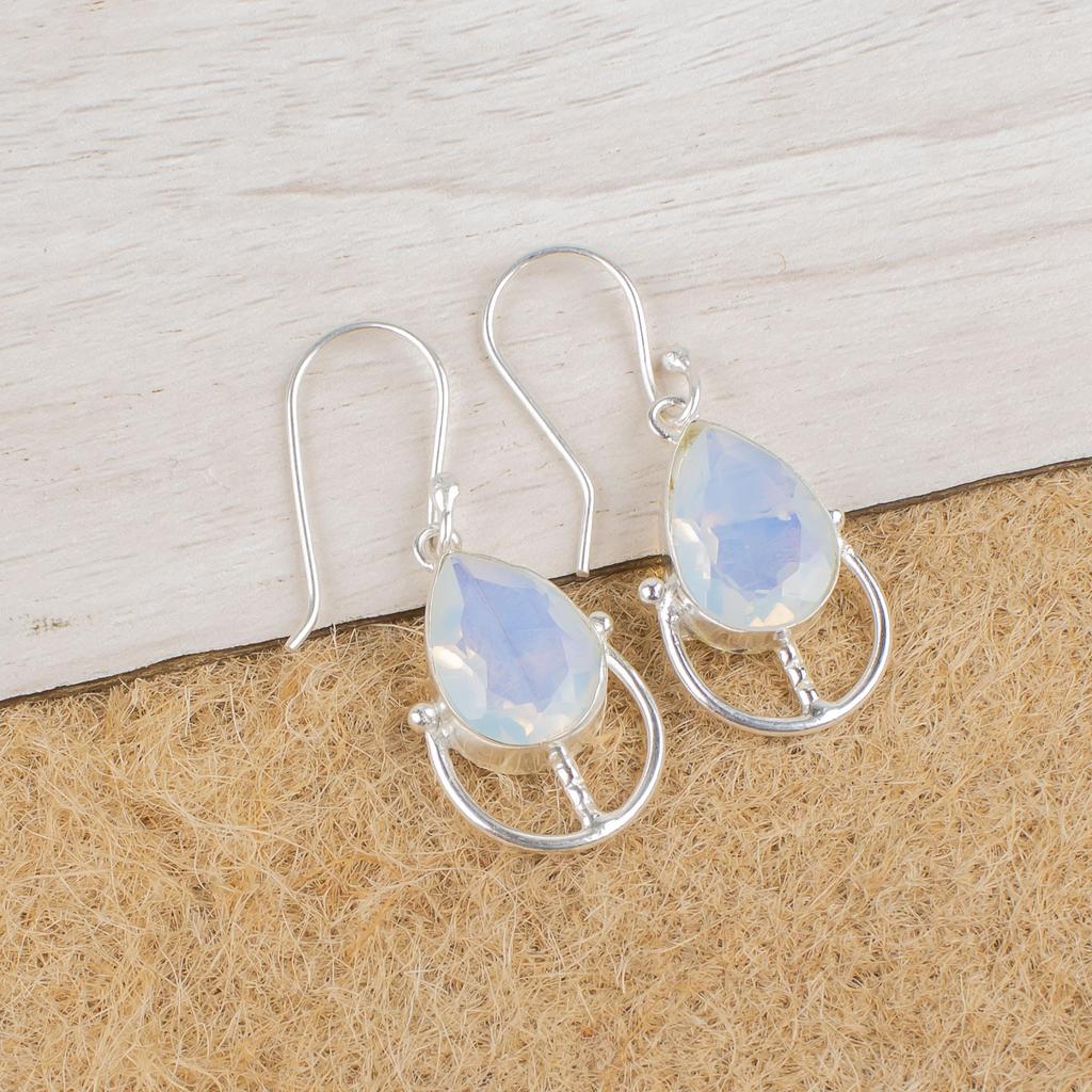 Серьги из цельного серебра 925 пробы с молочным опалом, серьги с драгоценными камнями ручной работы, подарки жене, абсолютно новые серьги