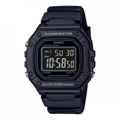 Casio Square Digital W-218H-1B полностью черные часы для мужчин, женщин, детей, школьников, студентов старших классов, тонкие, легкие, водонепроницаемые