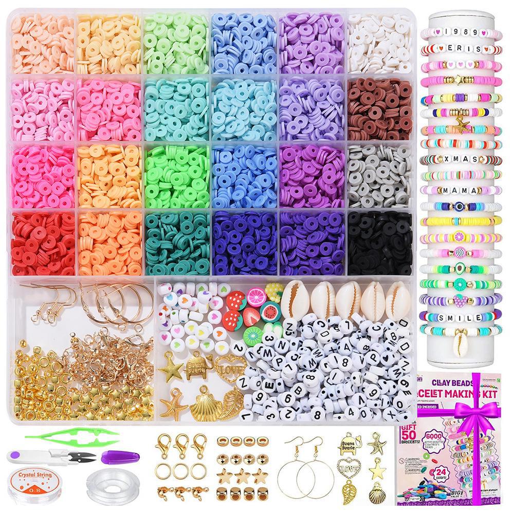 Набор для изготовления браслета из 24-сетчатой глины и рисовых бусин: Бусины 3 мм в 23 цветах для самодельных украшений