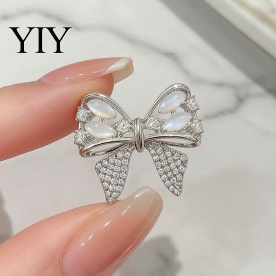 Coat Lapel Pin Rhinestone Bow Brooch, Cat Eye Stone Bowknot Pin, Sweater Brooch Cardigan Suits Clothing Accessories, Jewelry Gift for Women