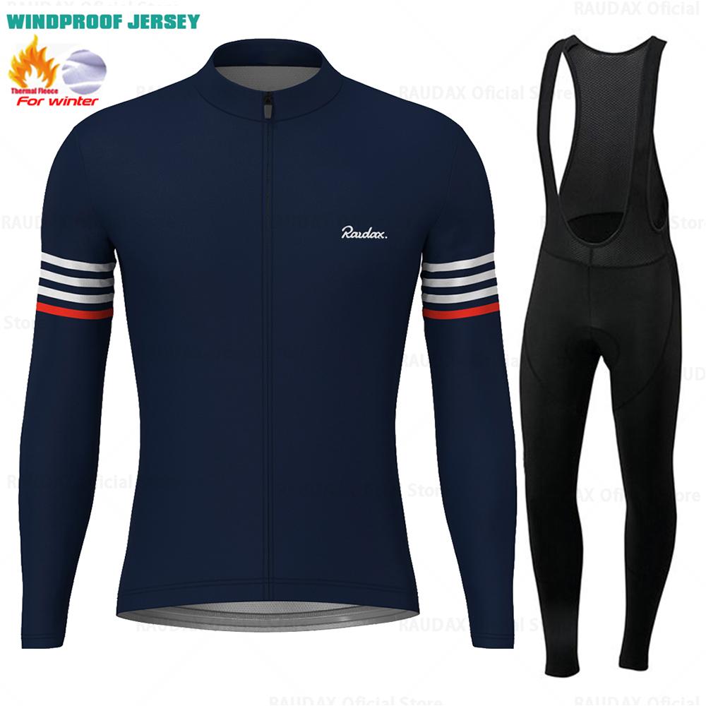 Raudax Men Winter Cycling Clothing Long Sleeve Thermal Fleece Bicycle Jersey Set MTB Warm Bike Jersey Set Ropa Ciclismo Hombre