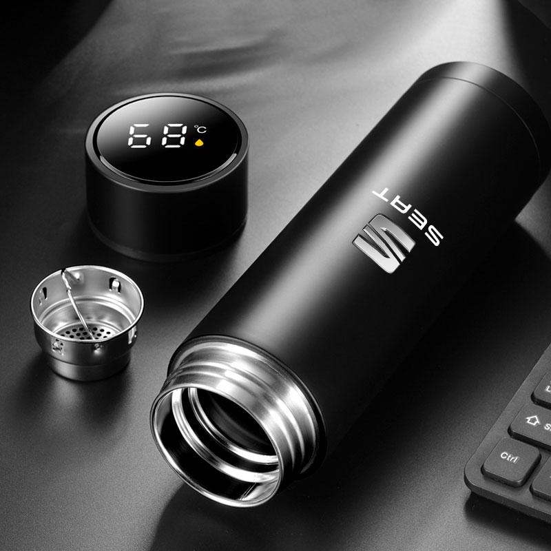 500ml Smart Thermo Mug Filter Coffee Drink Flask Temperature Display for SEAT Leon FR 5 6 MII Altea 5F Ibiza Toledo Cordoba Alhambra MK3