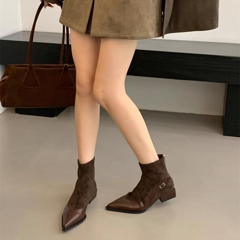 Pointed Boots Short Boots Women'S Autumn And Winter Women'S Boots Niche Low-Heeled Short Boots Design Sense Suede Fashion Boots