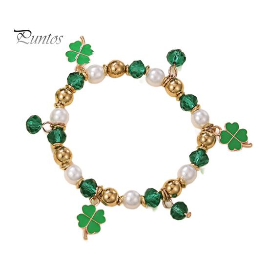 Браслет из клевера. День Святого Патрика Ирландские бисерные украшения со стеклянными бусинами и подвесками Браслет-талисман на удачу для праздничных торжеств Эластичный клевер