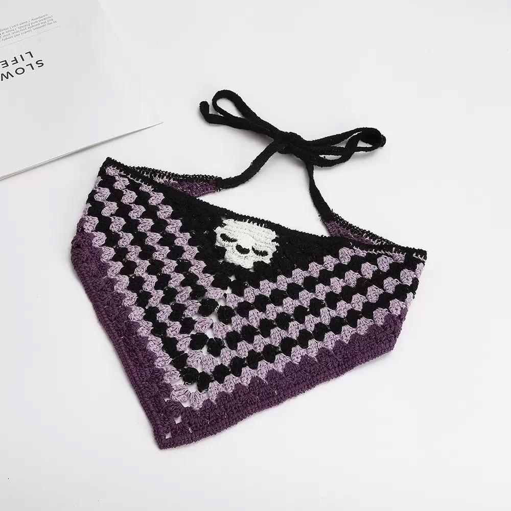 Bat Triangle Scarf Cotton Material Knitted Hollow Headband Halloween Headscarf Women Girls